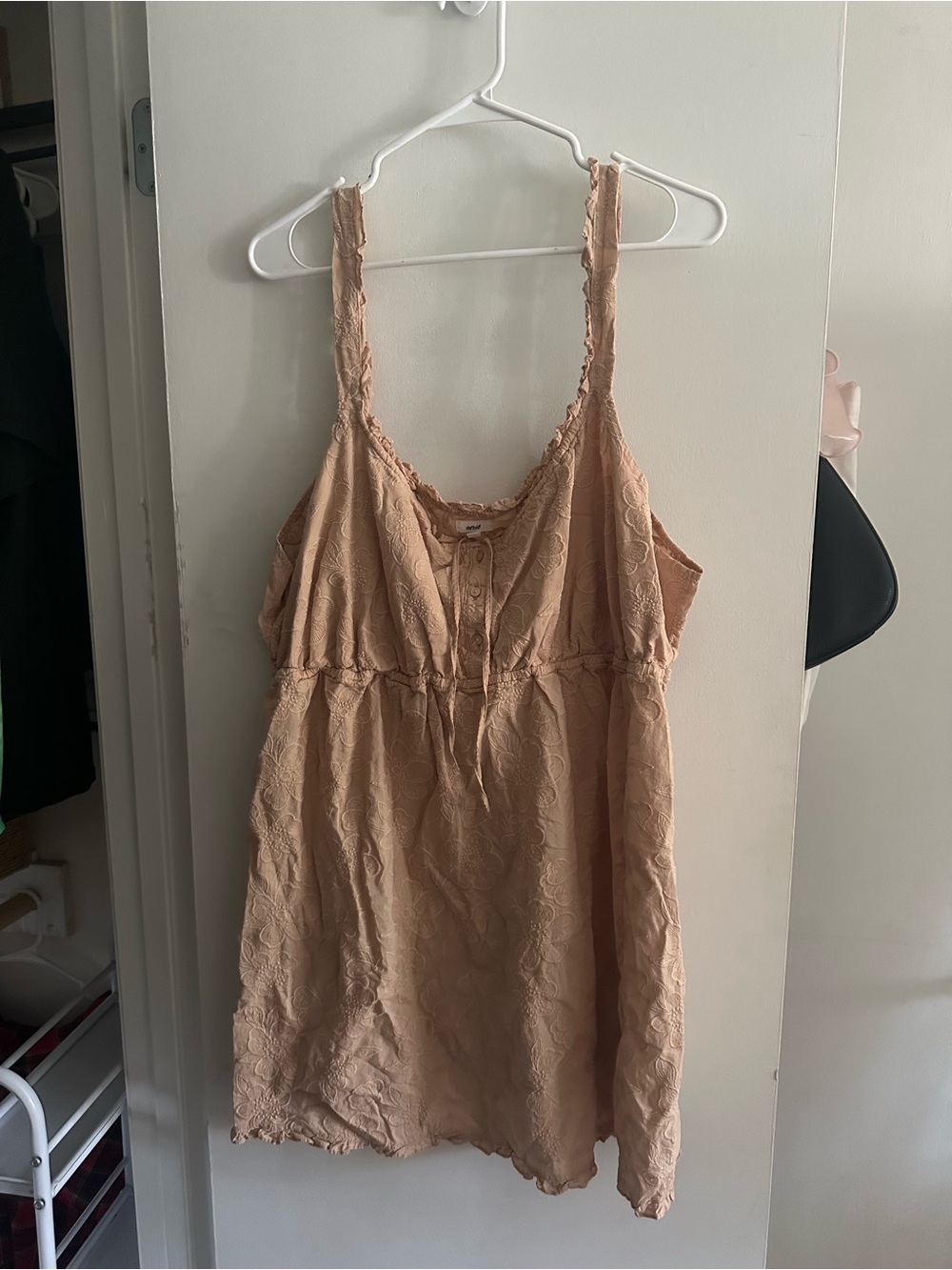 AERIE Vintage-Inspired Embroidered Floral Babydoll Tank Top / Cotton Nightie
